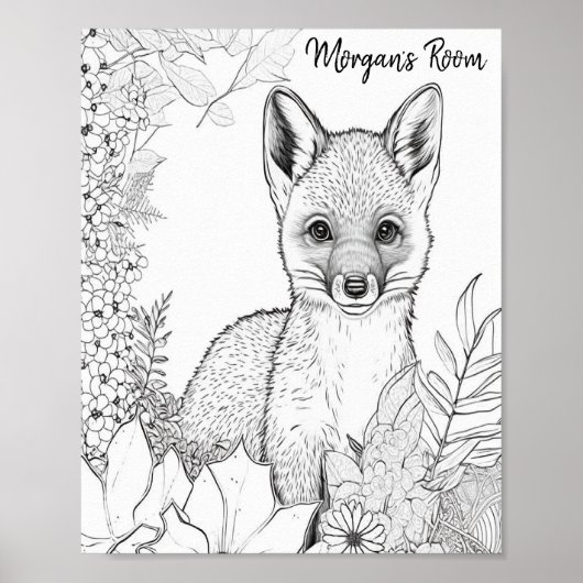 Baby Fox Coloring Page, Coloring Project voor kind Poster (Voorkant)