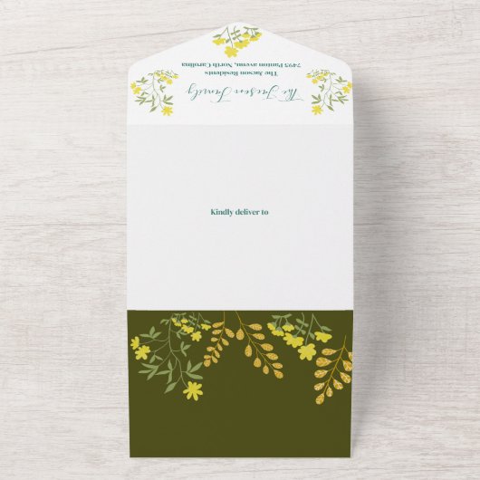 Baby Fox en bloemen Baby shower All In One Uitnodiging (Buitenkant)