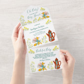 Baby Fox en bloemen Baby shower All In One Uitnodiging (Afscheurbaar)