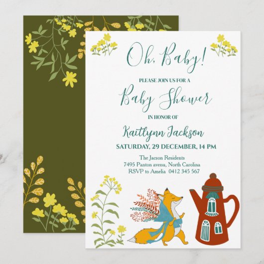 Baby Fox en bloemen Baby shower Kaart (Voorkant / Achterkant)