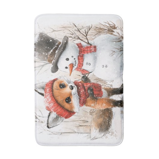 Baby Fox en Snowman Badmat (Voorkant Verticaal)
