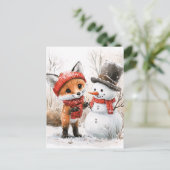 Baby Fox en Snowman Feestdagenkaart (Staand voorkant)