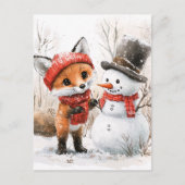 Baby Fox en Snowman Feestdagenkaart (Voorkant)