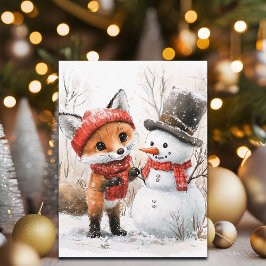 Baby Fox en Snowman Feestdagenkaart