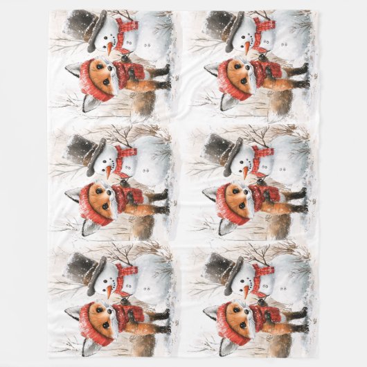 Baby Fox en Snowman Fleece Deken (Voorkant)