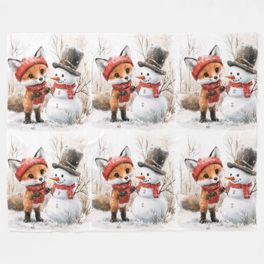 Baby Fox en Snowman Fleece Deken (Voorkant (Horizontaal))