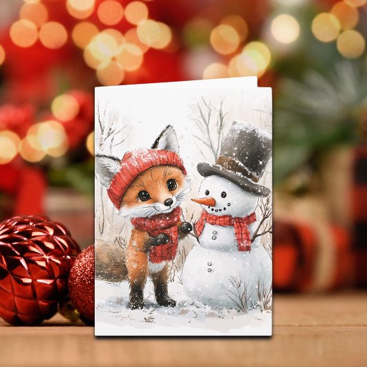 Baby Fox en Snowman Kaart