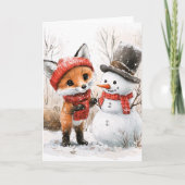 Baby Fox en Snowman Kaart (Voorkant)