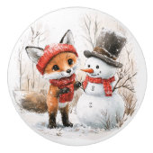 Baby Fox en Snowman Keramische Knop (Voorkant)