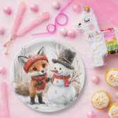 Baby Fox en Snowman Papieren Bordje (Feest)