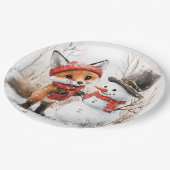 Baby Fox en Snowman Papieren Bordje (Gekanteld)
