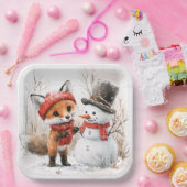 Baby Fox en Snowman Papieren Bordje (Feest)