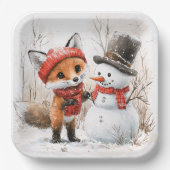 Baby Fox en Snowman Papieren Bordje (Voorkant)