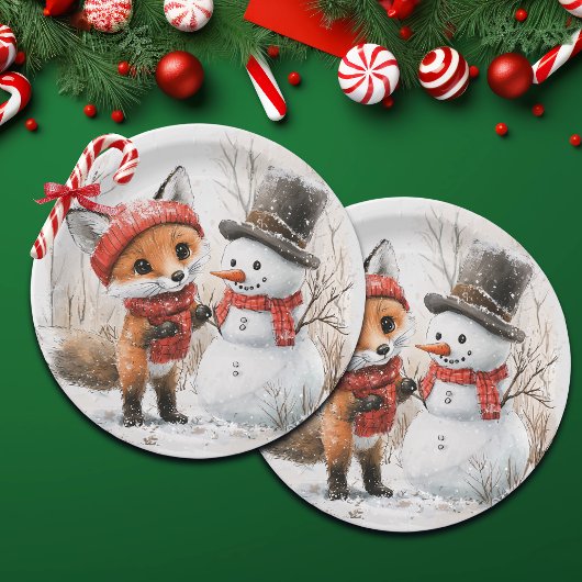 Baby Fox en Snowman Papieren Bordje