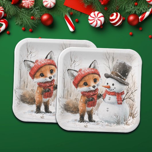 Baby Fox en Snowman Papieren Bordje