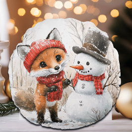Baby Fox en Snowman Rond Kussen