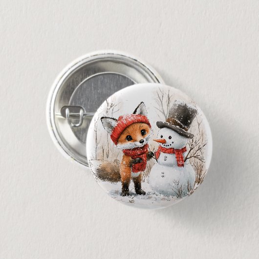 Baby Fox en Snowman Ronde Button 3,2 Cm (Voorkant /achterkant)