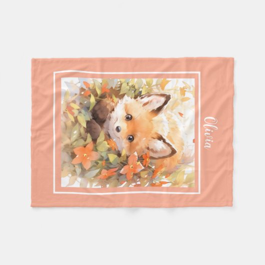 Baby Fox fleece deken met naam (Voorkant (Horizontaal))
