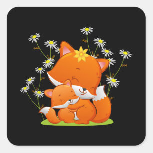 baby Fox geeft de knuffel aan haar moeder Vierkante Sticker