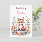 Baby Fox in Bloemen Meisjes Verjaardagsfeestje Kaart (Staand voorkant)