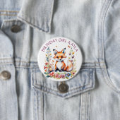 Baby Fox in Bloemen Verjaardag gIRL Gepersonalisee Ronde Button 7,6 Cm (In situ)