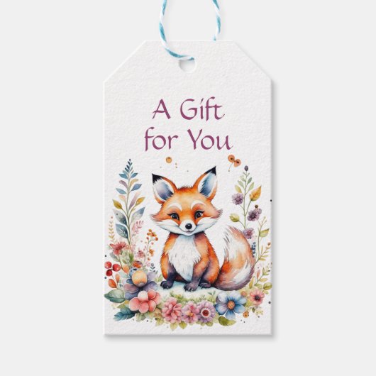 Baby Fox in Bloemen Verjaardagsfeest Cadeaulabel (Voorkant)