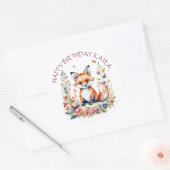 Baby Fox in Flowers Happy Birthday gepersonaliseer Ronde Sticker (Envelop)