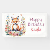 Baby Fox in Flowers Happy Birthday Party Spandoek (Horizontaal)