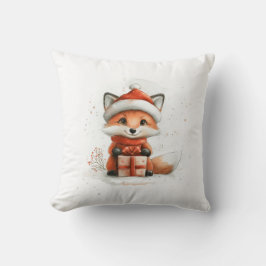 Baby Fox in Red Santa Hat Kerstvakantie Kussen