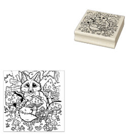 Baby Fox met champignons Rubberstempel