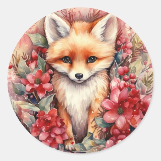 Baby Fox met kerst Schattige Ronde Sticker (Voorkant)