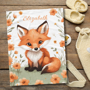Baby Fox Perzik Bloemen Baby shower Cadeau Fleece Deken