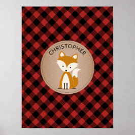 Baby Fox Plaid Personalized Nursery Artwork Poster