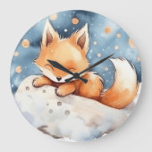 Baby Fox Slapen Op de Maan Waterverf Kinder Grote Klok (Voorkant)