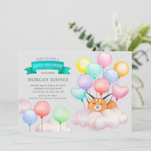 Baby Fox slapen op een wolk kleurrijk Baby shower (Staand voorkant)