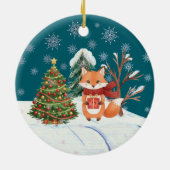 Baby Fox Snow Trees First Christmas Keramisch Ornament (Achterkant)