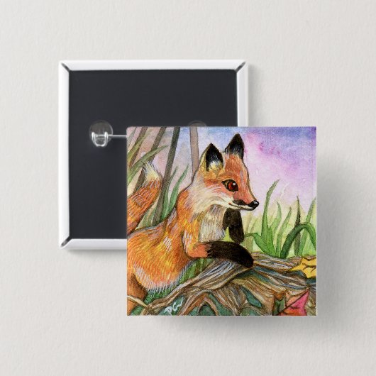 Baby Fox Vierkante Button 5,1 Cm (Voorkant /achterkant)