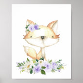 Baby Fox, Woodland Animals, Boho, Purple Flowers Poster (Voorkant)