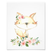Baby Fox, Woodland Animals, Boho, Roze Flowers Foto Afdruk (Voorkant)