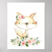 Baby Fox, Woodland Animals, Boho, Roze Flowers Poster (Voorkant)