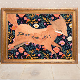 Baby Fox Woodland Cottagecore Floral Poster