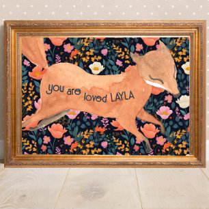 Baby Fox Woodland Cottagecore Floral Poster