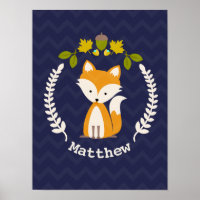 Baby Fox Wreath Personalized Nursery Artwork - Boy