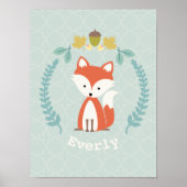 Baby Fox Wreath Personalized Nursery Artwork Poster (Voorkant)