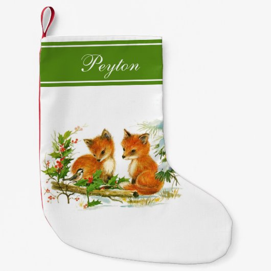 Baby Foxes Holly Persoonlijke kerststuring Kleine Kerstsok (Voorkant)