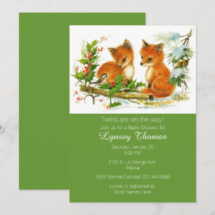Baby Foxes Twins Baby shower Invitation Kaart