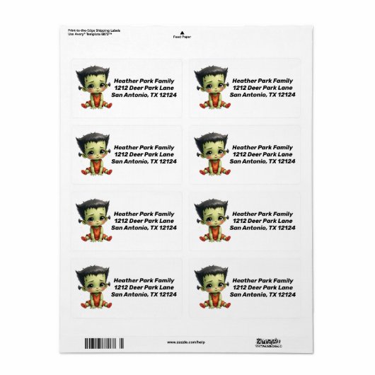 Baby Frankenstein Return Address Label (Full Sheet)