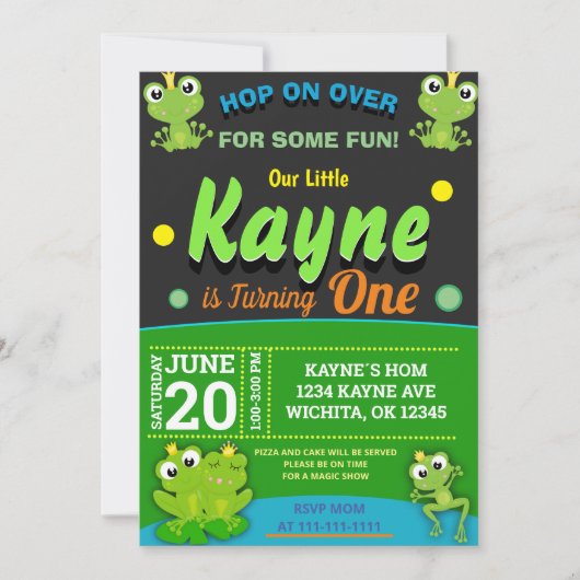 BABY FROG 1ST BIRTHDAY INVITATION SJABLOON KAART (Voorkant)