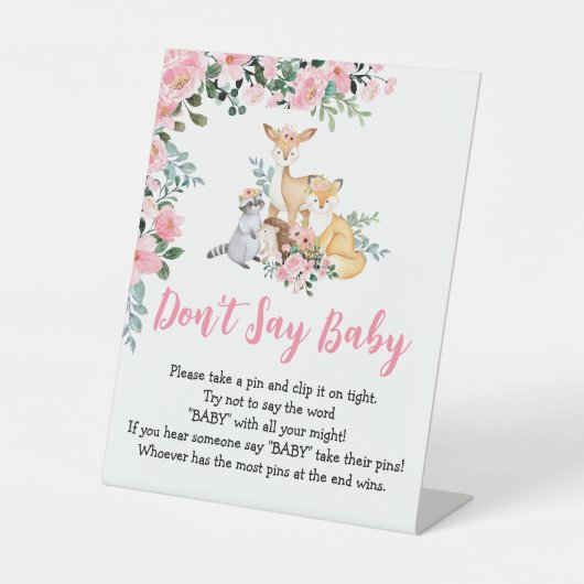 Baby Game Woodland Baby shower Zeg geen Baby Reclamebord Met Voetstuk (Voorkant)