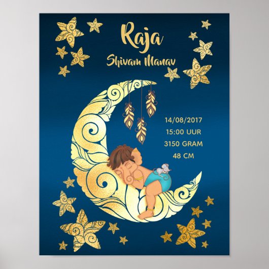 Baby Ganesha met maan en sterren Poster (Voorkant)